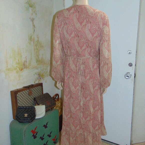 Sanderson of London X Paige Silk Palazzo Midi Wrap Dress Lipstick Pink Large L - Picture 6 of 14
